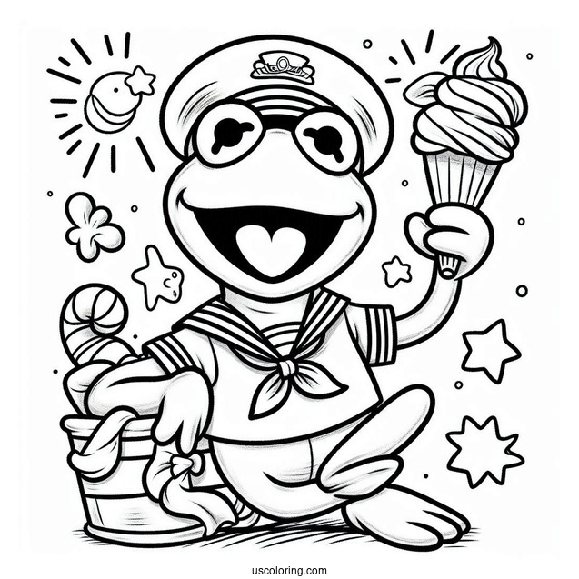 Muppets Coloring Page Of Cute Kermit The Frog In Sailor Uniform