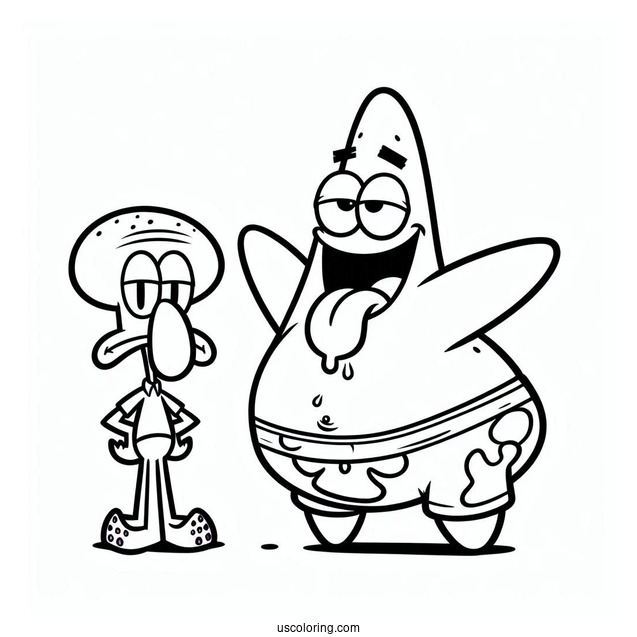 Patrick Star Coloring Page Sticking Tongue Out At Squidward