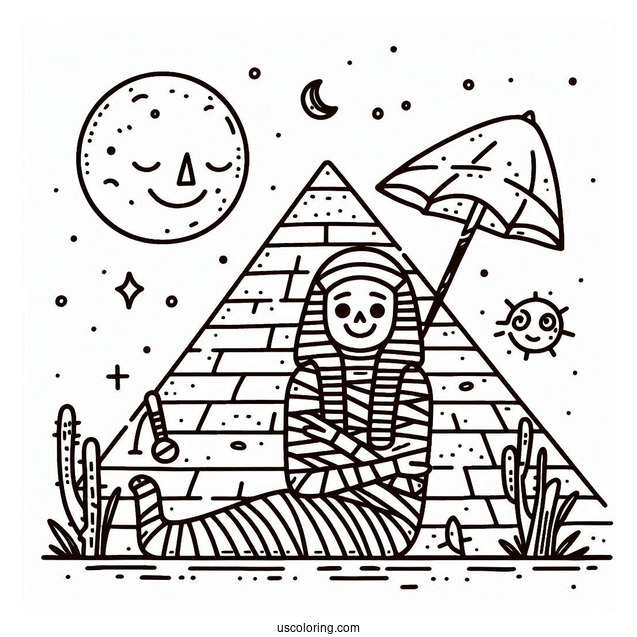 Egyptian Mummy Outside The Pyramid Coloring Sheet