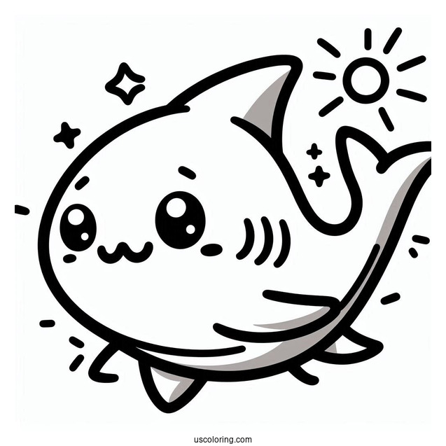Kawaii Shark Coloring Page For Preschoolers