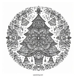 Christmas Tree With Bells Christmas Mandala Coloring Page