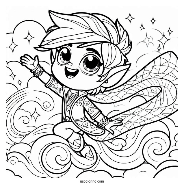 Shimmer And Shine Coloring Page Of Zac Waving From A Cloud