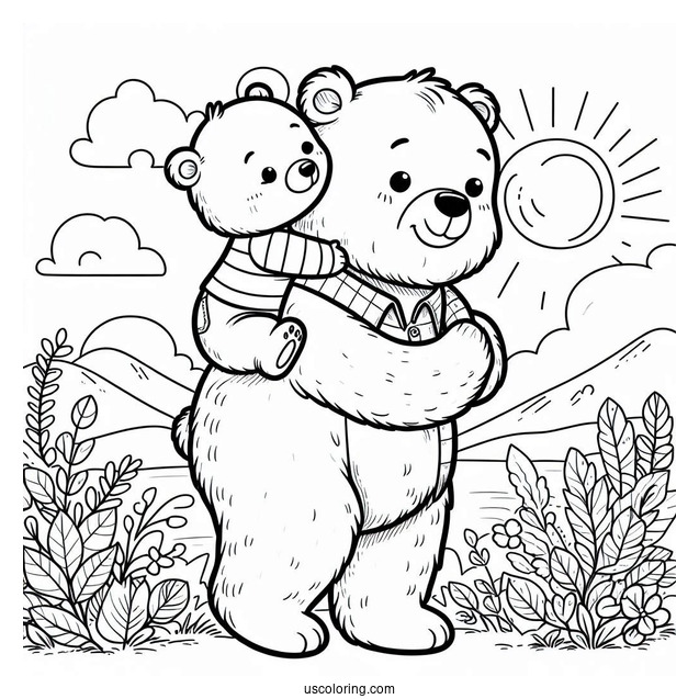 Baby Bear On Papa Bear's Shoulder On Father s Day Coloring Page For Kids