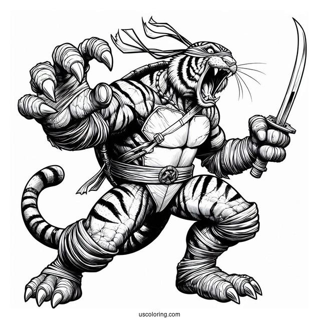 Ninja Turtles Coloring Page Of Tiger Claw Attacking