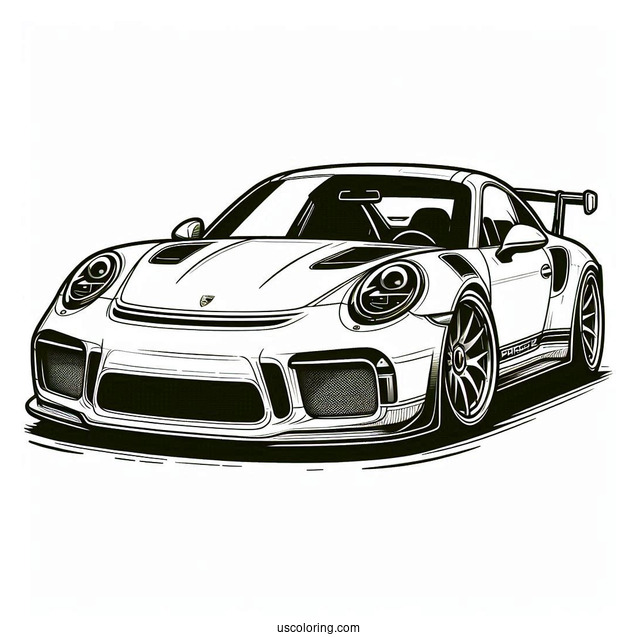 Easy Porsche Coloring Page GT3 RS Outline For Kids