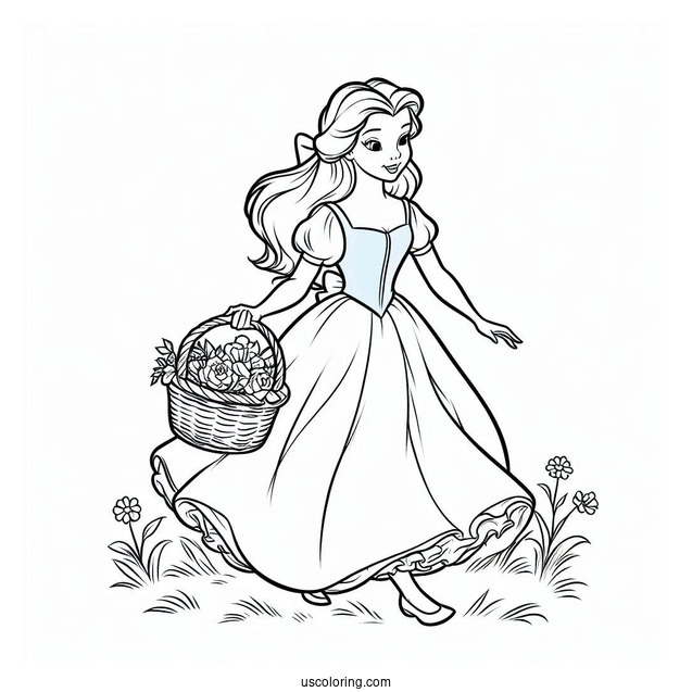 Belle Wearing Blue Dress Walking With Basket