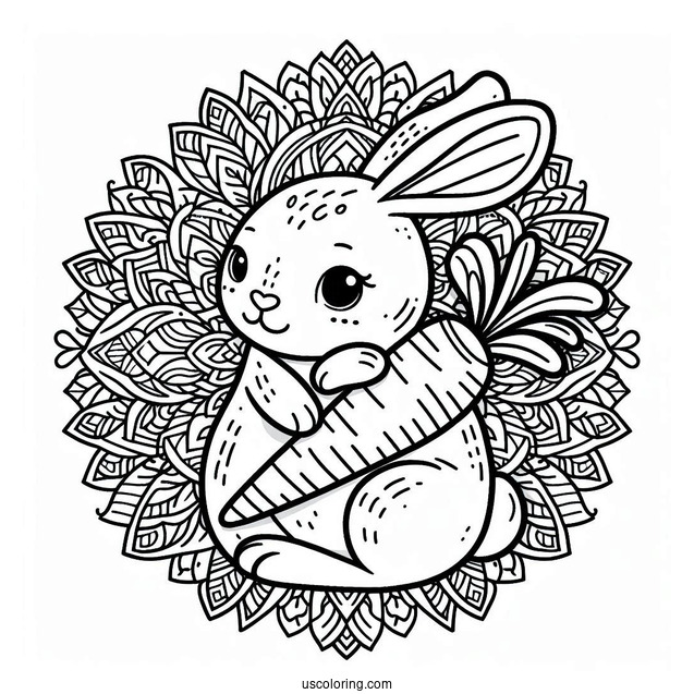 Rabbit Coloring Page Mandala Hugging A Carrot