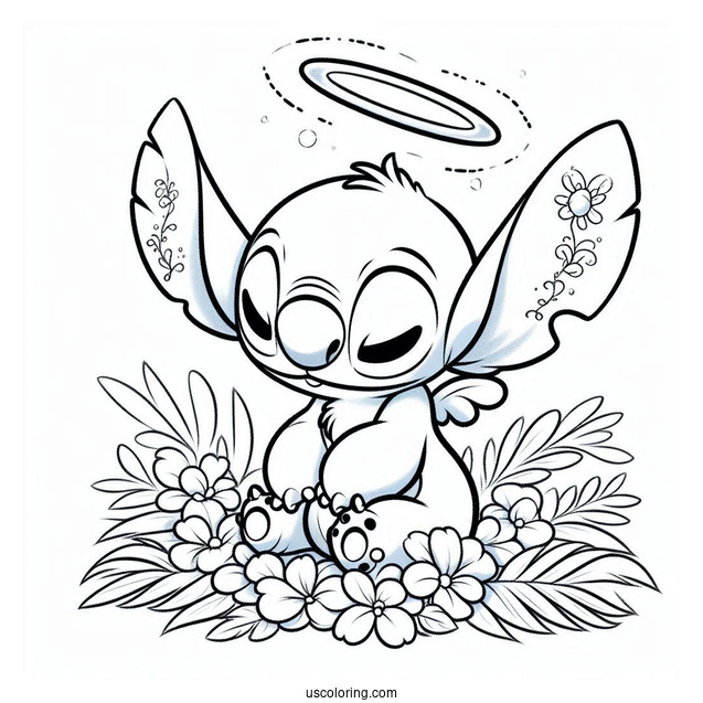 Stitch Hugging Angel (Experiment 624) Coloring Page
