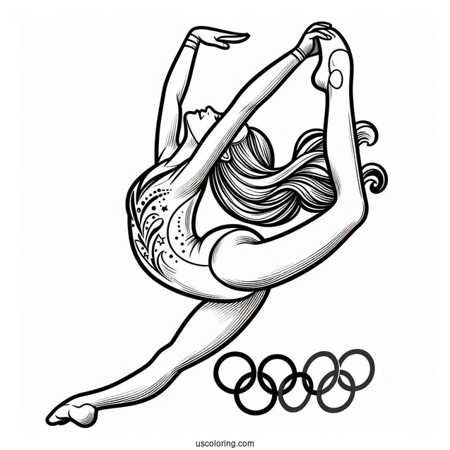 Olympics Coloring Page Of Girl Gymnast Doing A Split In Mid Air