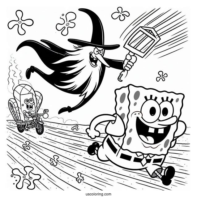 Flying Dutchman Chasing SpongeBob Coloring Page And Patrick Star