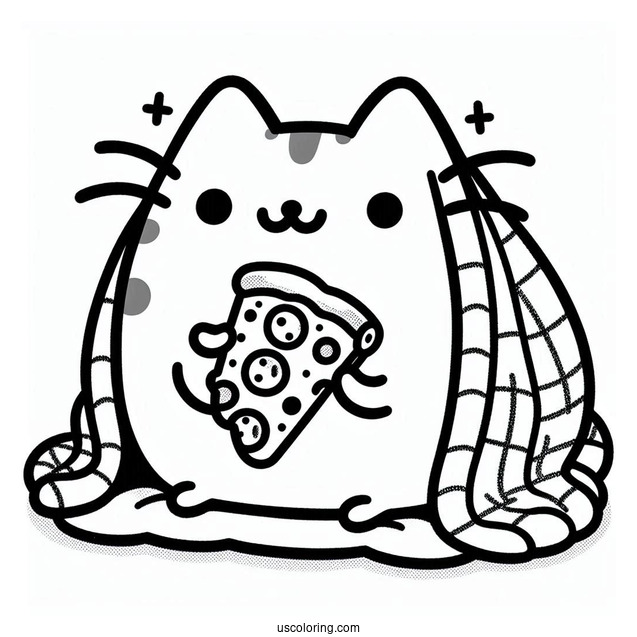 Pusheen Under Blanket Eating Pizza