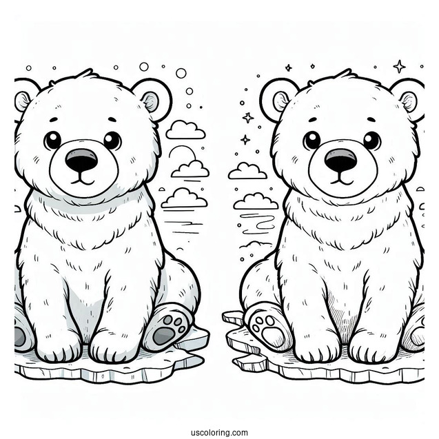 Polar Bear Cub Sitting On Ice Coloring In For Kids