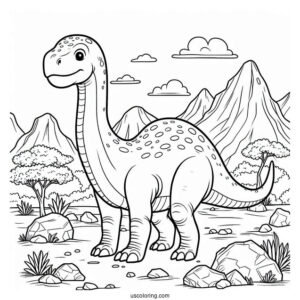 Diplodocus Dinosaur In Rocky Terrain Coloring Page