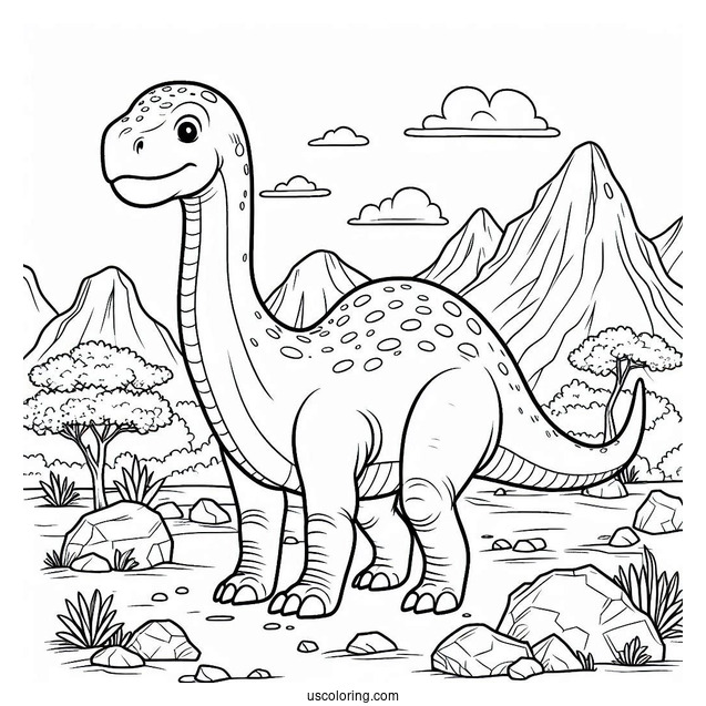 Diplodocus Dinosaur In Rocky Terrain Coloring Page