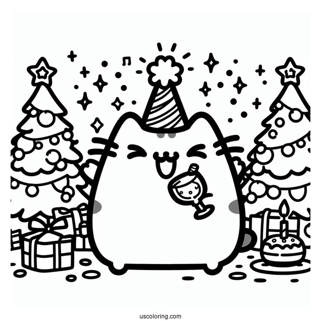 Pusheen Having a Party On NYE