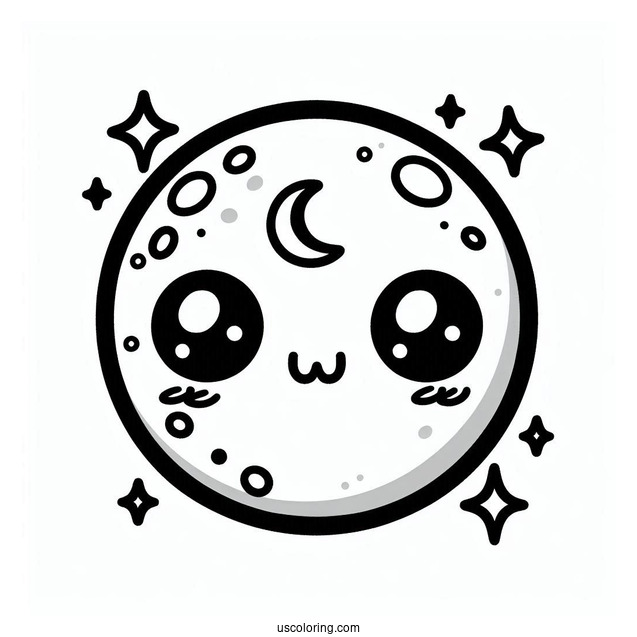 Kawaii Themed Moon Coloring Page