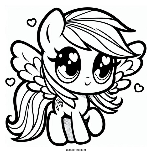 Cute Chibi Rainbow Dash Coloring Page With Heart Eyes For Preschoolers