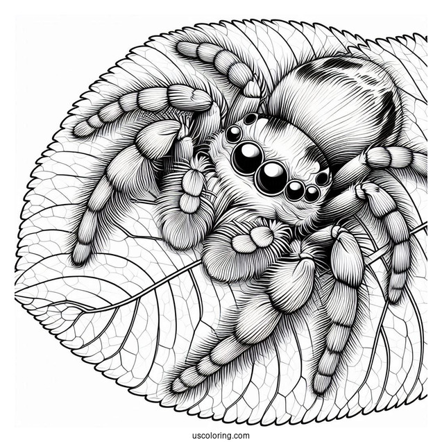 Jumping Spider Sitting On Leaves