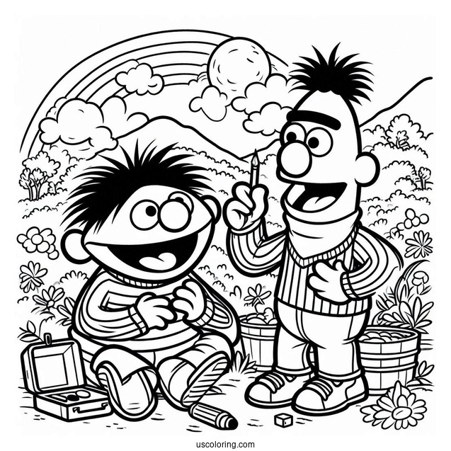 Detailed Coloring Page Of Bert And Ernie
