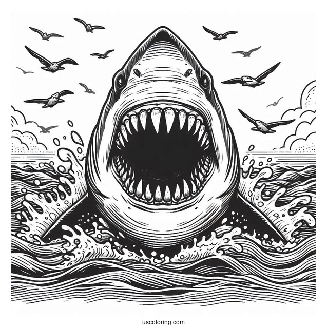 Shark Coloring Page Of Chilling Megalodon Showing Teeth