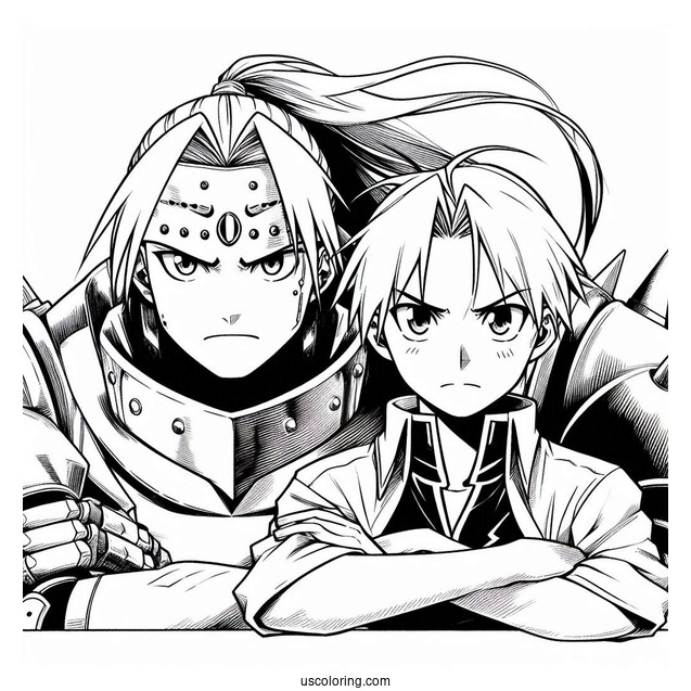 Manga Coloring Page Of Iconic Fullmetal Alchemist Edward And Alphonse Elric