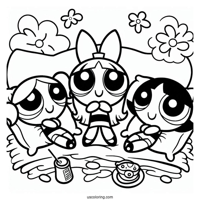 Powerpuff Girls Sleepover Coloring Page