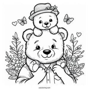 Baby Bear On Papa Bear's Shoulder On Father s Day Coloring Page For Kids
