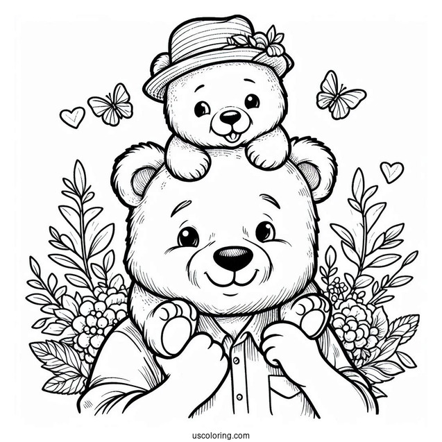 Baby Bear On Papa Bear's Shoulder On Father s Day Coloring Page For Kids