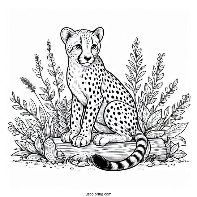 Adult Cheetah Coloring Page Sitting Down