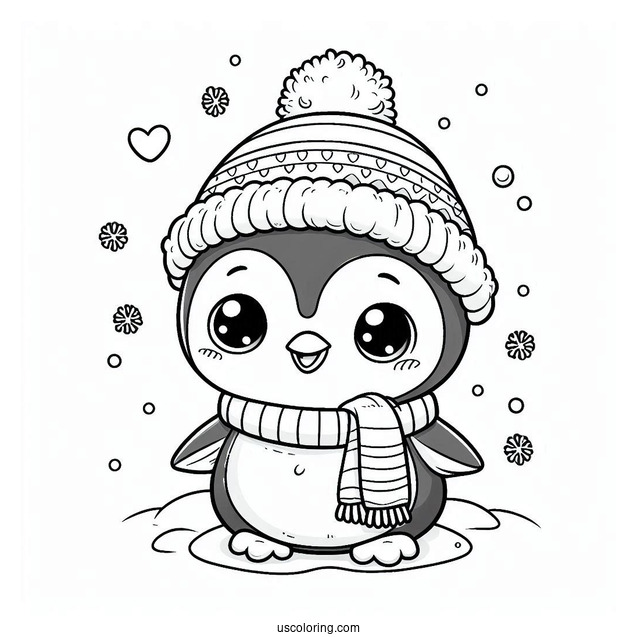 Christmas Baby Smiling Penguin Coloring In
