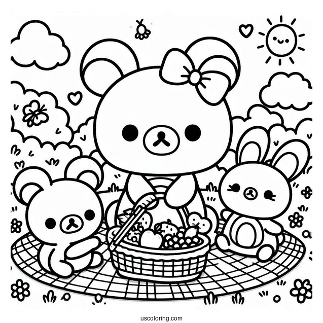 Rilakkuma Coloring Page Of Korilakkuma, And Kiiroitori Having A Picnic