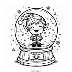 Cheerful Elf Snow Globe Coloring Page