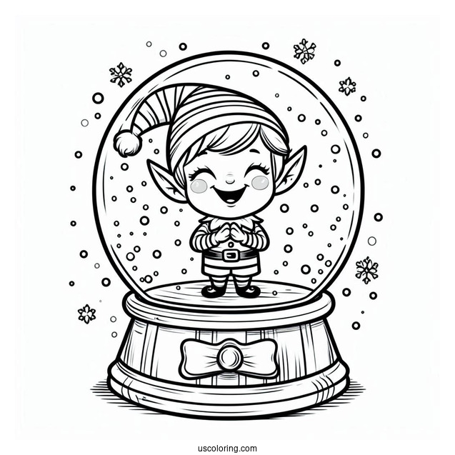 Cheerful Elf Snow Globe Coloring Page