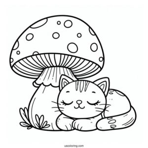 Cat Sleeping On Big Mushroom