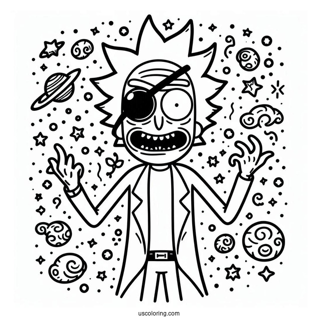 Rick and Morty Coloring Page Of Evil Morty with Eye Patch For Kids