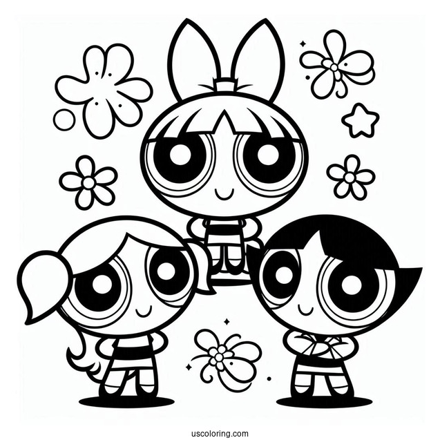 Bubbles, Blossom, And Buttercup With Professor Utonium