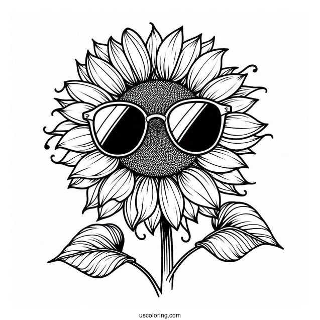 Cool Sunflower Wearing Sunglasses For Coloring