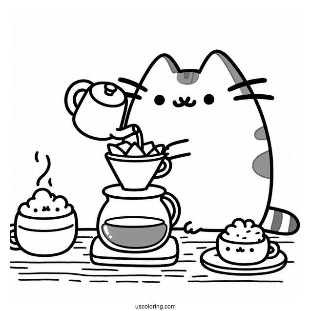 Pusheen Making Pour Over Coffee
