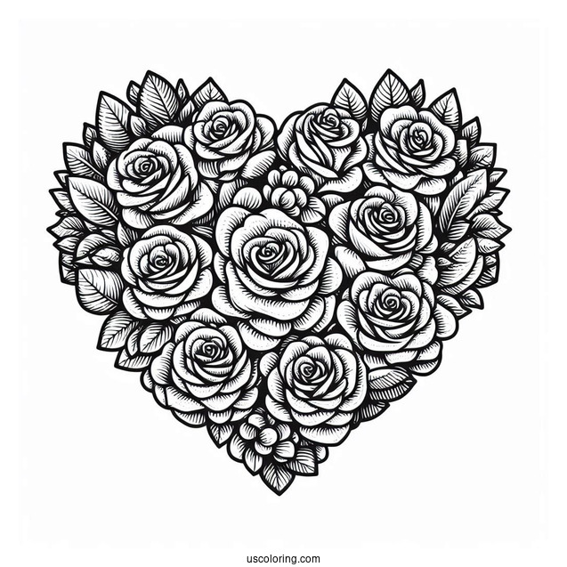 Love Heart Shape Made Of Roses To Color