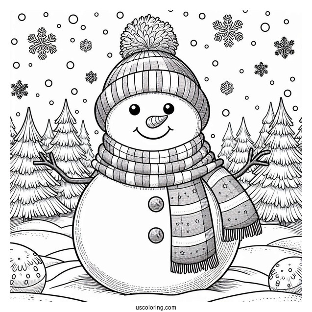 Chilly Snowman Wearing a Scarf And Beanie In The Snow