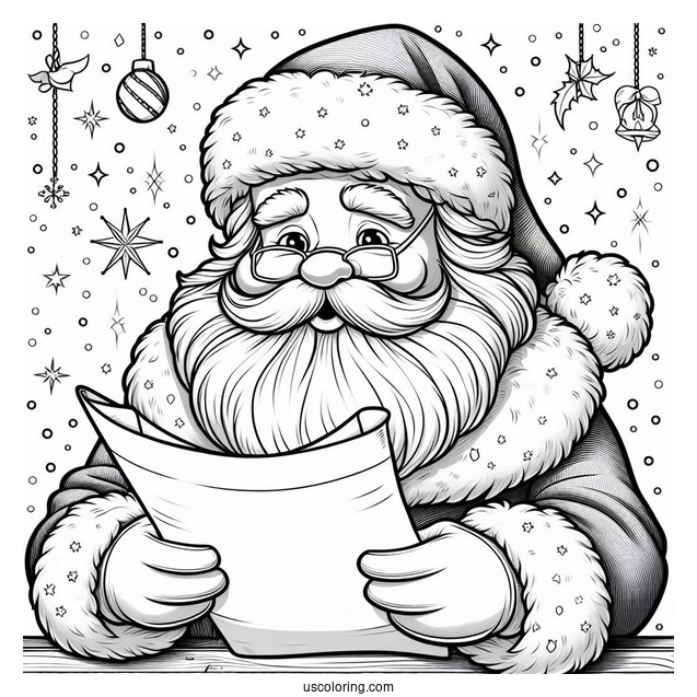 Detailed Santa Reading His List Coloring Sheet