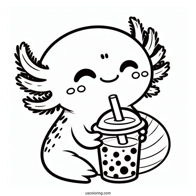 Axolotl Coloring Page Drinking Boba Tea For Kids