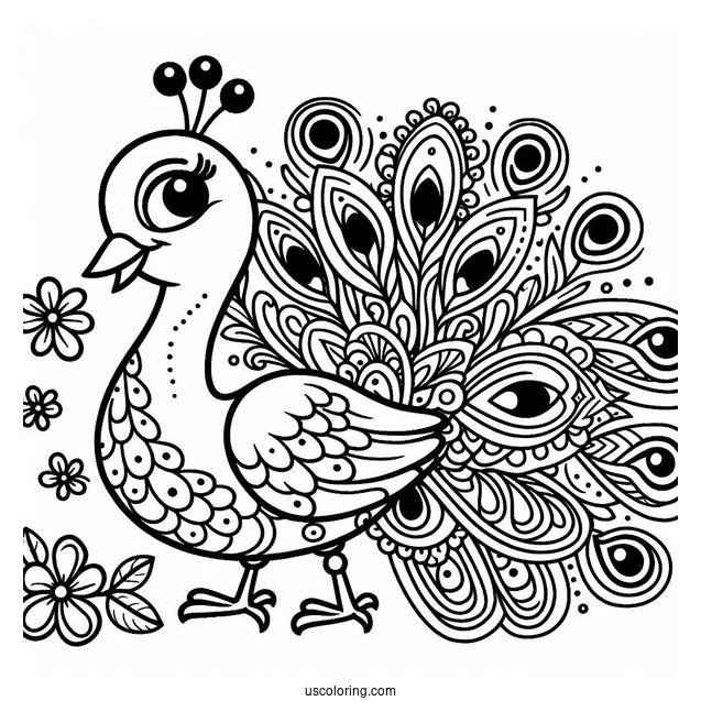 Happy Peacock Coloring For Toddlers