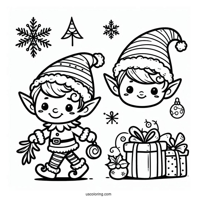 Simple Outline Of a Christmas Elf For Preschoolers