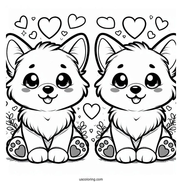 Chibi Corgi Coloring Page With Hearts And Paws In Background
