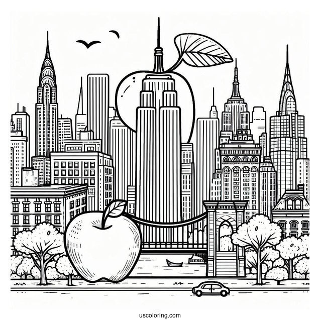 New York Coloring Page Of The Big Apple For Preschoolers