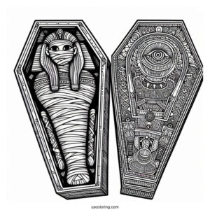 Egyptian Coffin With Mummy Coloring Page Inside