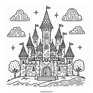 Outline Of Castle Coloring Page For Preschoolers