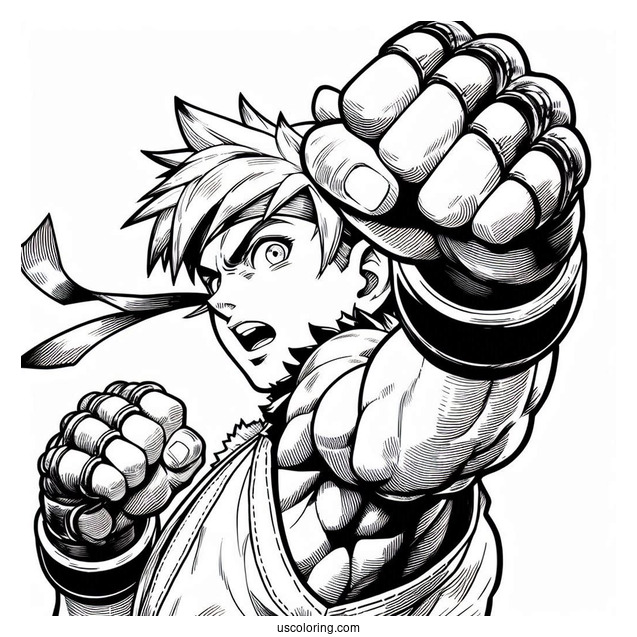 Street Fighter Coloring Page Of Makoto Punching The Air