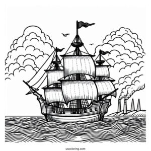 Pilgrim Coloring Page Mayflower Sailing At Sea